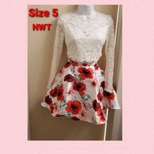 Two piece lace & floral cocktail